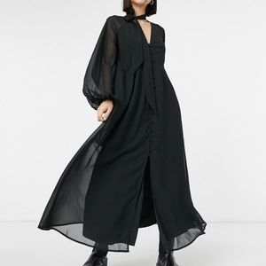 ASOS DESIGN tie neck button-down maxi tea dress